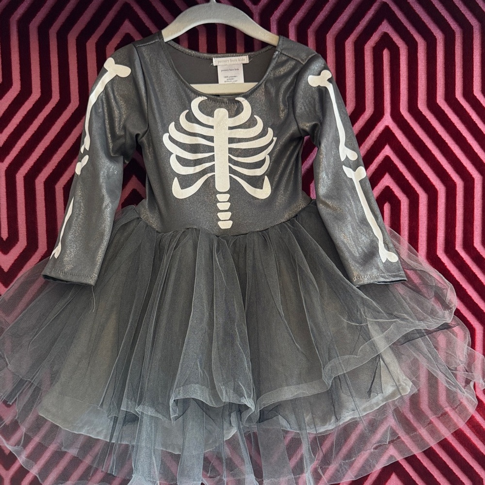 Pottery barn Kids light up Skeleton Costume - silver glitter with tulle